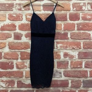 Olive Tree Dress Women's Medium Dark Blue Floral Lace Velvet Velour Trim Waist